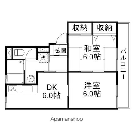 レーベンハイツ[2DK/44m2]の間取図