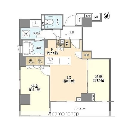コスモリード市ヶ谷払方町[2LDK/53.01m2]の間取図
