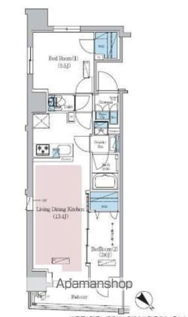 ＨＦ田端レジデンス[2LDK/56.02m2]の間取図