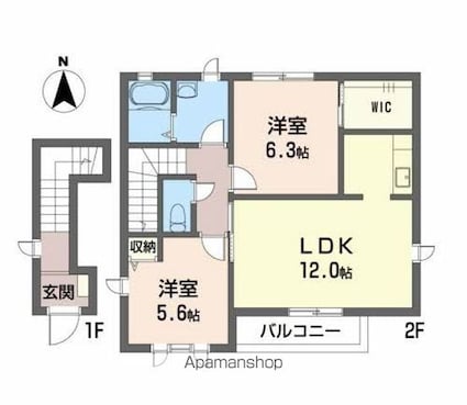 パルティータⅡ　Ａ棟[2LDK/61.91m2]の間取図