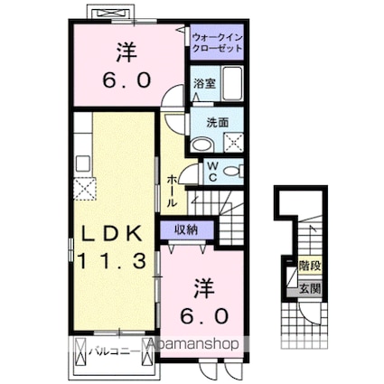プラシードⅢ[2LDK/57.26m2]の間取図