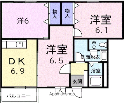ツインマークヒルズＢ[3DK/57.16m2]の間取図