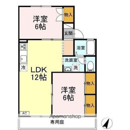 セジュール城之内　Ａ棟[2LDK/53m2]の間取図