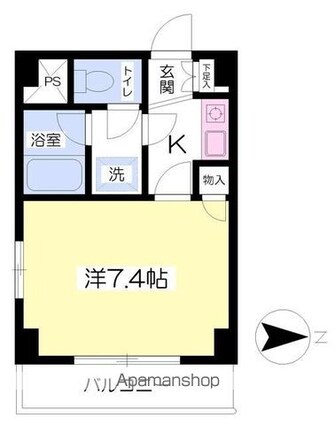 ヴィラ・アンソレイエ南江戸[1K/22.4m2]の間取図