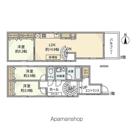 高円寺南戸建[3LDK/73.79m2]の間取図