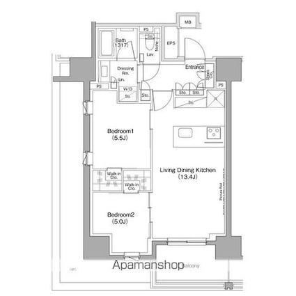 ザ・パークハビオ滝野川[2LDK/55.27m2]の間取図