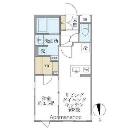 ＣＯＭＰＯＳＩＴＥ目黒鷹番[1LDK/30.74m2]の間取図