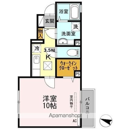 エスポワール北船[1K/34.59m2]の間取図