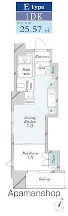グランカーサ門前仲町[1DK/25.57m2]の間取図