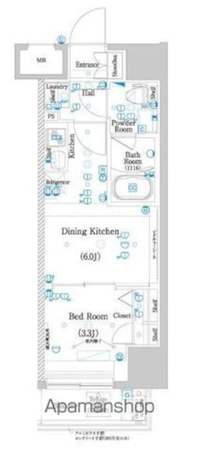 ラフィスタお花茶屋[1DK/25.68m2]の間取図