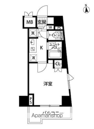 ルーブル品川南大井弐番館[1K/22.32m2]の間取図