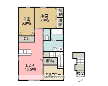 ユニヴァリーコンチェルト[2LDK/58.78m2]の間取図