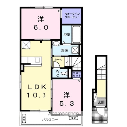 ルーベル塩屋ⅡＢ[2LDK/54.8m2]の間取図