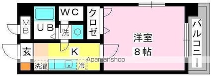 福岡県糟屋郡粕屋町若宮１丁目[1K/25.57m2]の間取図