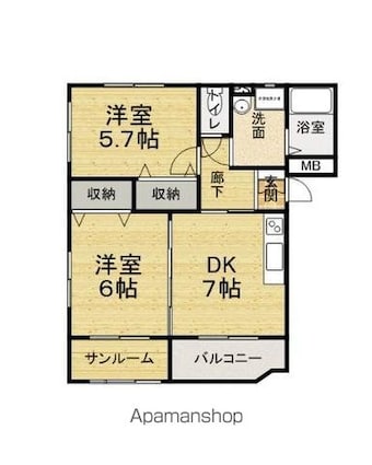 ブリリアントヒルⅡ[2DK/47.28m2]の間取図