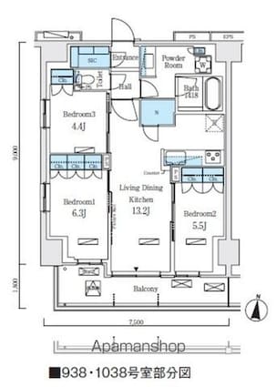 ロイヤルパークス赤羽ノース[3LDK/70m2]の間取図
