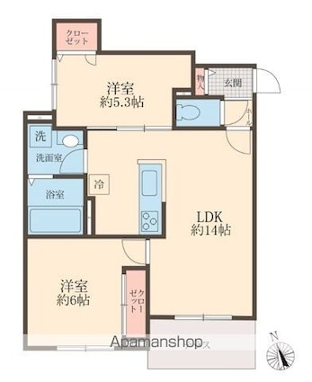 けやきガーデン[2LDK/53.82m2]の間取図