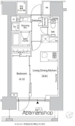 ザ・パークハビオ目白タワー[1LDK/33.3m2]の間取図