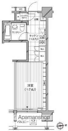 カスタリア麻布十番七面坂[1R/27.9m2]の間取図