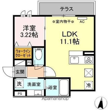 セレスティア本町[1LDK/34.51m2]の間取図