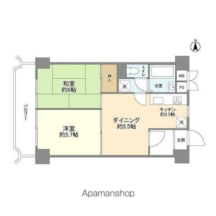 中落合ガーデニア[2DK/43.74m2]の間取図