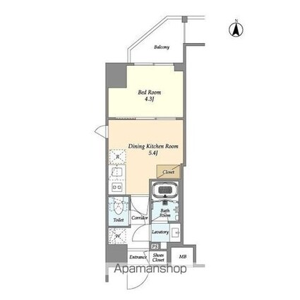 アジュールテラス東陽町[1DK/25.02m2]の間取図