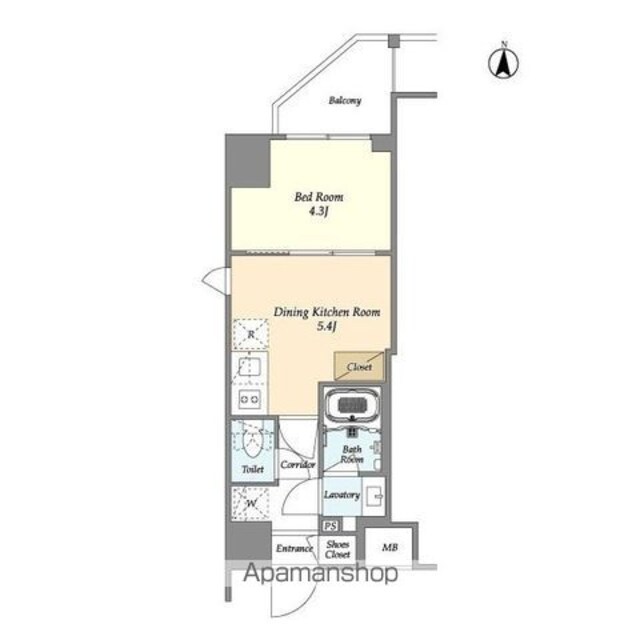 アジュールテラス東陽町[1DK/25.02m2]の間取図