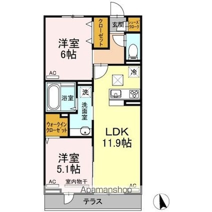 フロレスタ南大泉[2LDK/54.98m2]の間取図