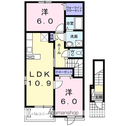 シャドン・朝[2LDK/57.21m2]の間取図
