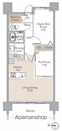 レジディア仙台北四番丁プレイス[2LDK/53.91m2]の間取図