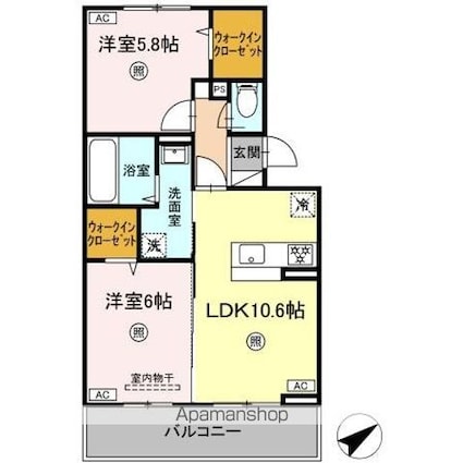 ＷＭ新八代　Ｂ棟[2LDK/53.48m2]の間取図