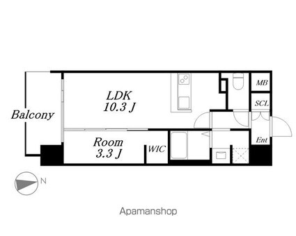 Ｔｈａｍｅｓ　ｇａｒｄｅｎ　ｐｌａｃｅ[1LDK/36.8m2]の間取図