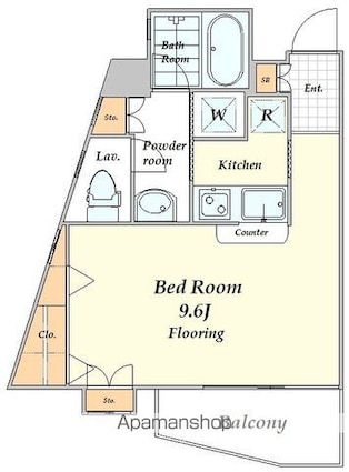 東京都新宿区南元町[1K/29.74m2]の間取図