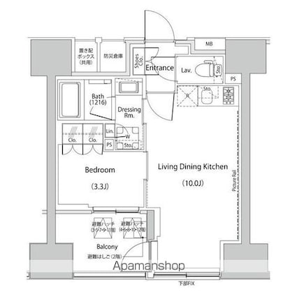 ザ・パークハビオ人形町レジデンス[1LDK/31.61m2]の間取図