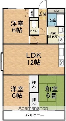 ＲＩＳＡＩＡ鎌田[3LDK/66m2]の間取図