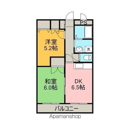ラ・メール若草[2DK/43.74m2]の間取図