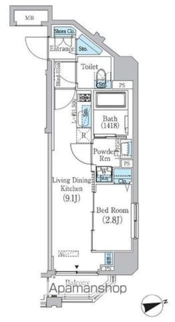 プライムブリス東中野駅前[1LDK/33.05m2]の間取図