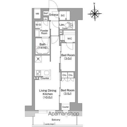 コンフォリア・リヴ博労町一丁目Ｑ[2LDK/42.84m2]の間取図