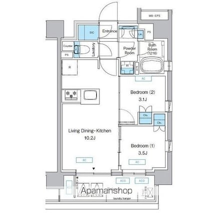 プレディアコート三軒茶屋[2LDK/39.32m2]の間取図