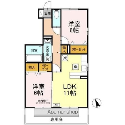 ディアコート　Ｋ[2LDK/57.89m2]の間取図