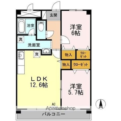 Ｋーｃｉｔｙ葦高[2LDK/59.84m2]の間取図