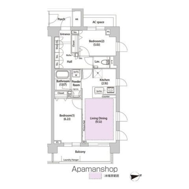 東京都杉並区天沼３丁目[2LDK/56m2]の間取図