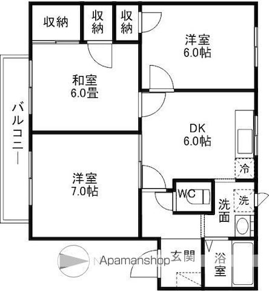 ドミエールみやけⅠ[3DK/56.5m2]の間取図