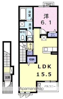 ミルト長浜Ａ棟[1LDK/53.68m2]の間取図