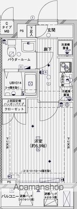 メインステージ両国[1K/22.75m2]の間取図