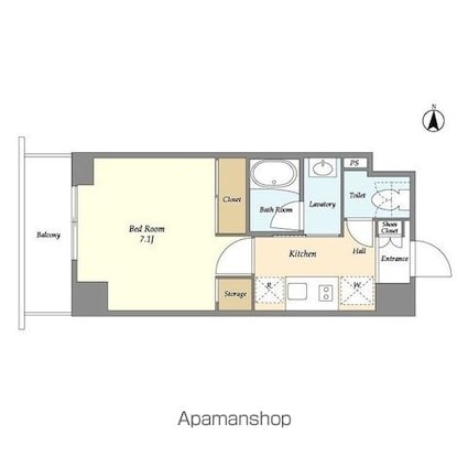 バウスフラッツ住吉[1K/25.34m2]の間取図