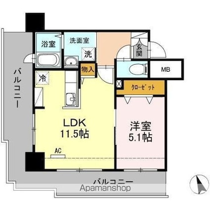 ブリスキューブ[1LDK/40.84m2]の間取図
