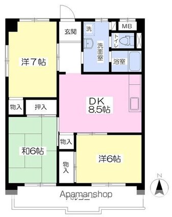 新珠マンション[3DK/61.92m2]の間取図