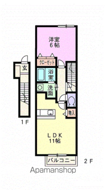 岐阜県岐阜市西鶉５丁目[1LDK/44.9m2]の間取図