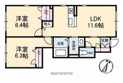 ヴィラ・ノーブル庭瀬[2LDK/53.9m2]の間取図